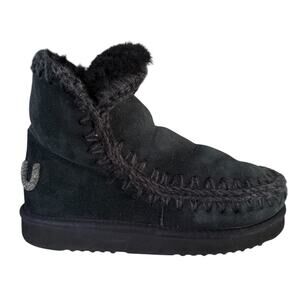 Mou Eskimo 18 Glitter Logo Boots Black Shearling Lined Winter Ankle Boot 7